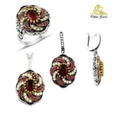 Gümüş Otantik Taşlı Set